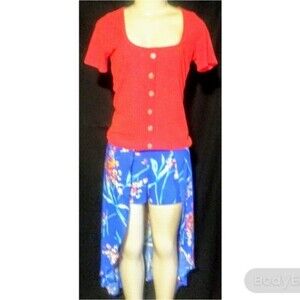 Royal Blue Floral Shorts With A Skirt M